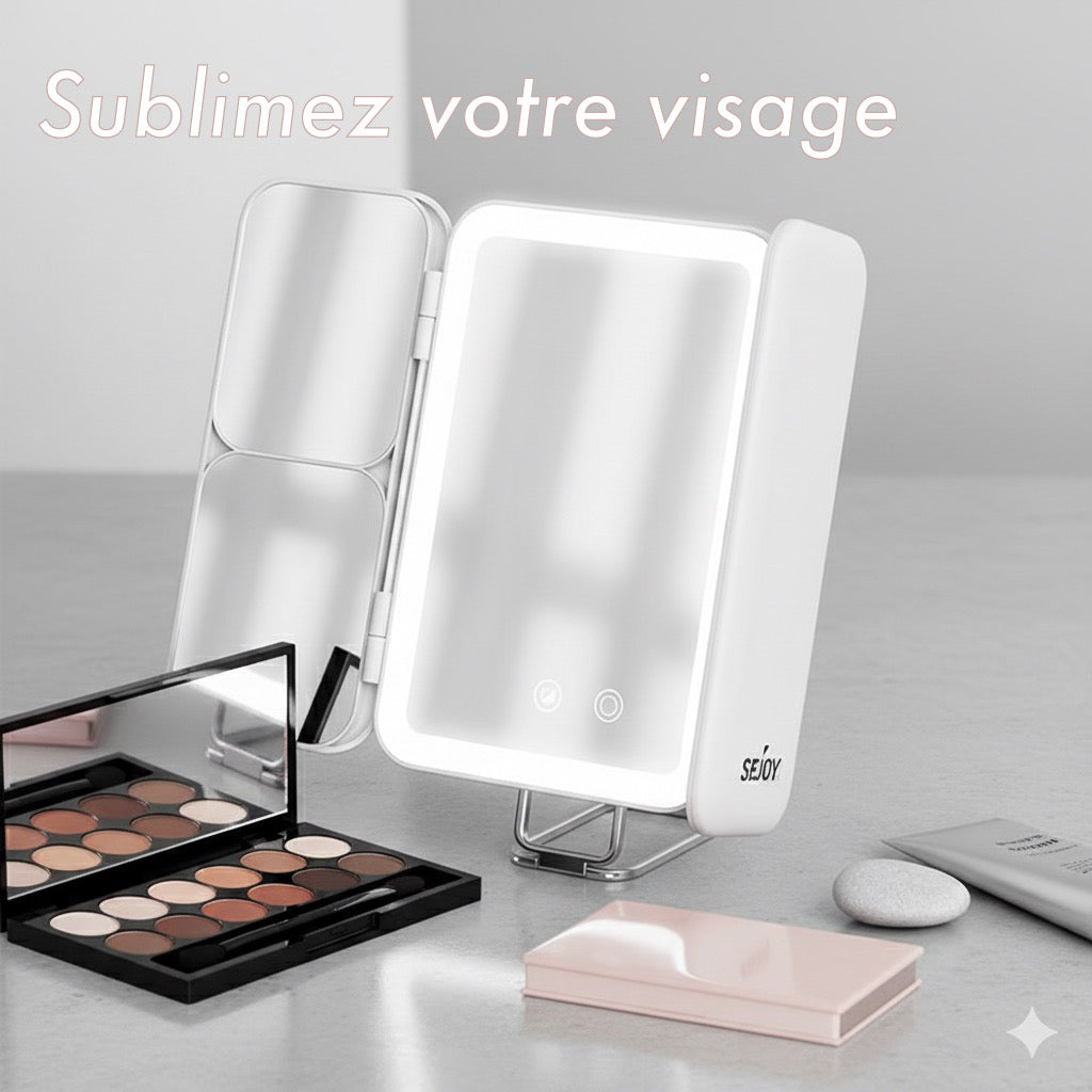 Miroir de maquillage LED 180° ajustable, rechargeable
