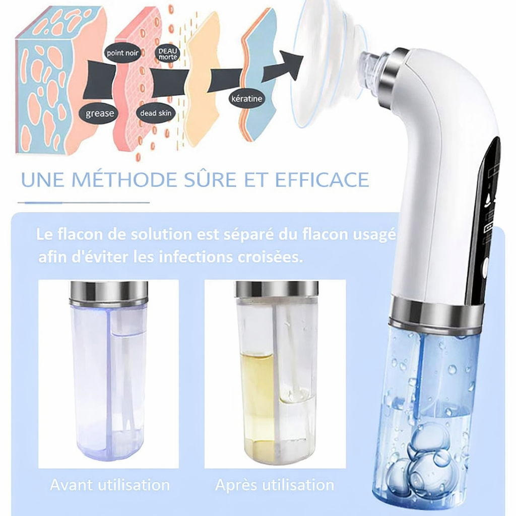 Aspirateur à points noirs à microbulles électrique 5 en 1 - Nettoyage profond de la peau, exfoliant, hydratation, anti-acné, extracteur - Visage