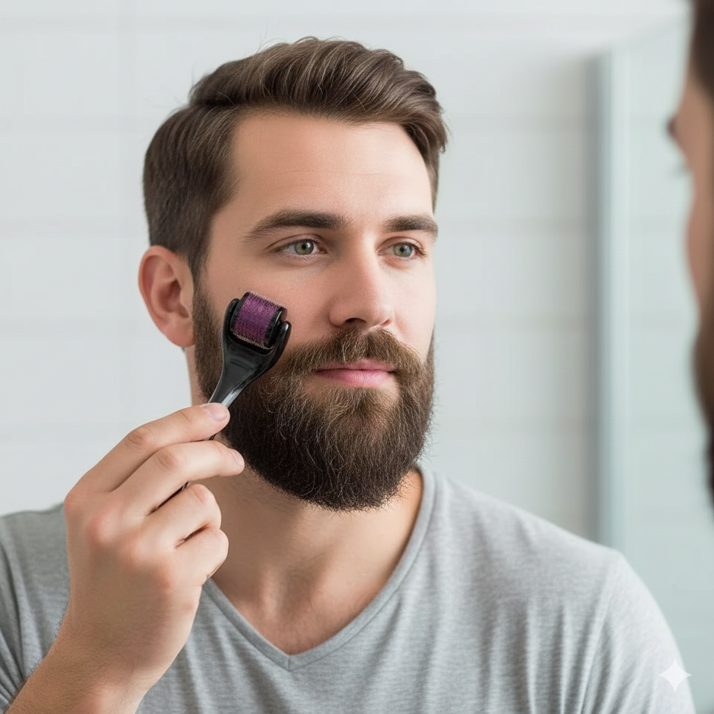 Dermaroller - Barbe & cheveux - Rouleau de micro-aiguillage violet et noir - Soin du visage, soin du cuir chevelu
