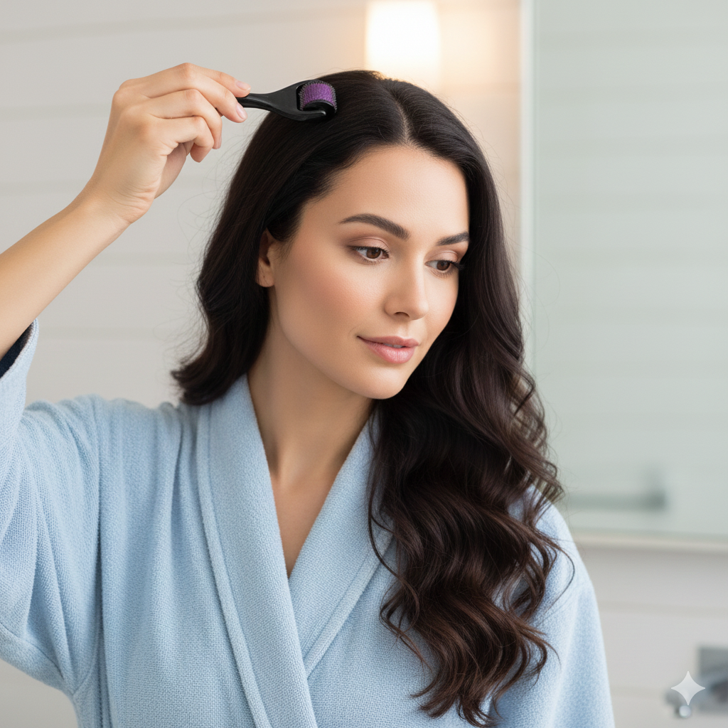 Dermaroller - Barbe & cheveux - Rouleau de micro-aiguillage violet et noir - Soin du visage, soin du cuir chevelu