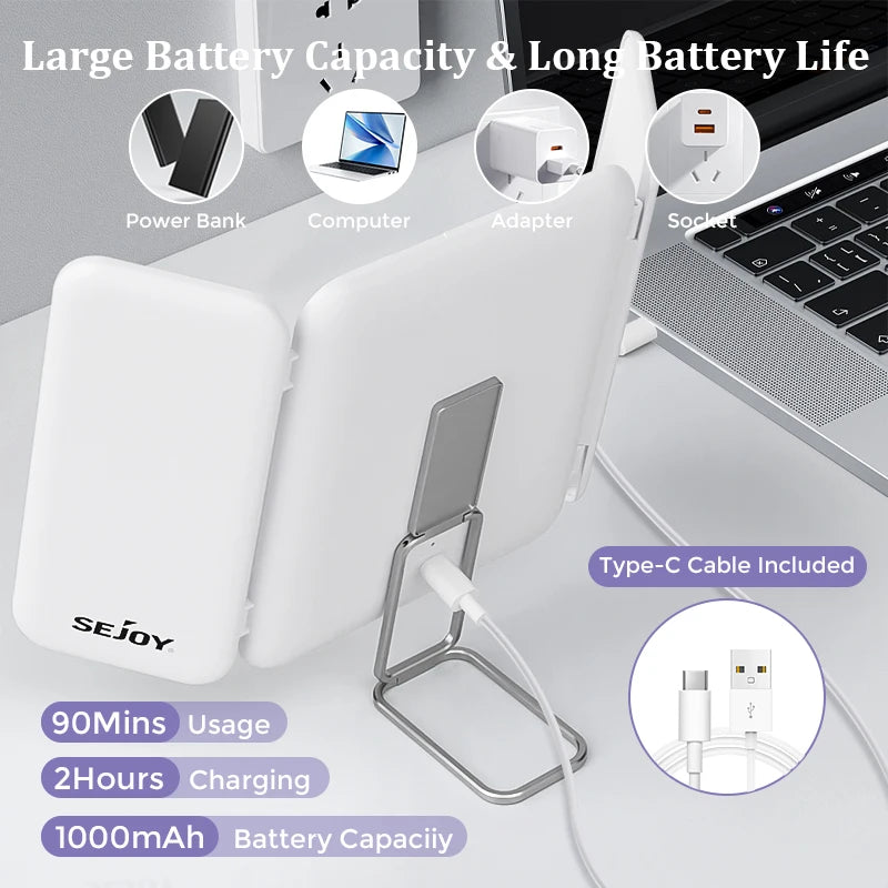 Miroir de maquillage LED 180° ajustable, rechargeable