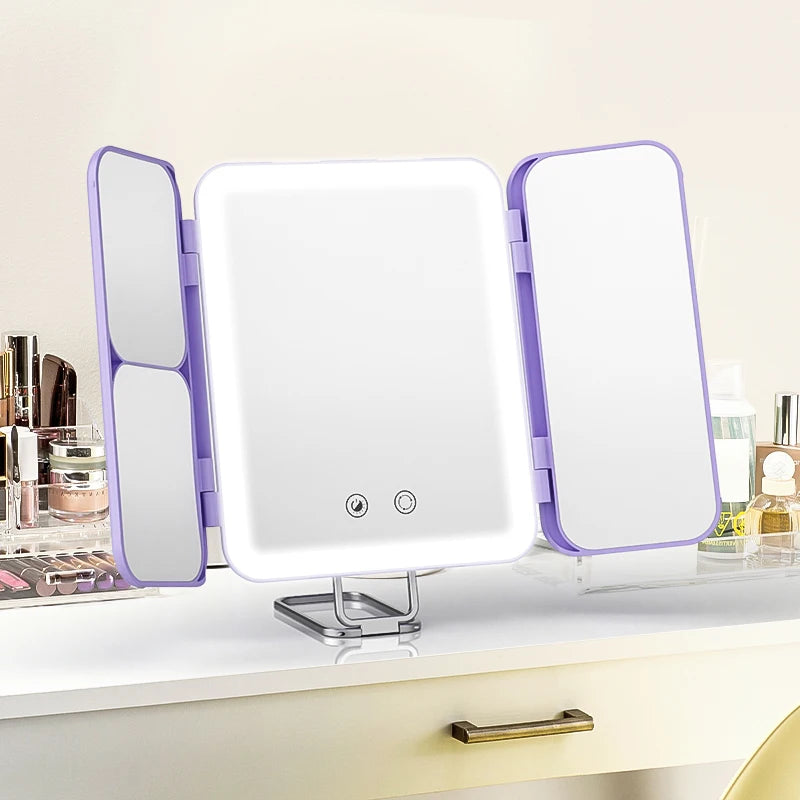Miroir de maquillage LED 180° ajustable, rechargeable