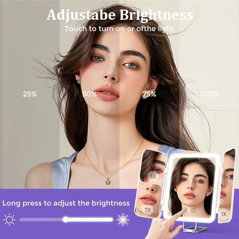 Miroir de maquillage LED 180° ajustable, rechargeable