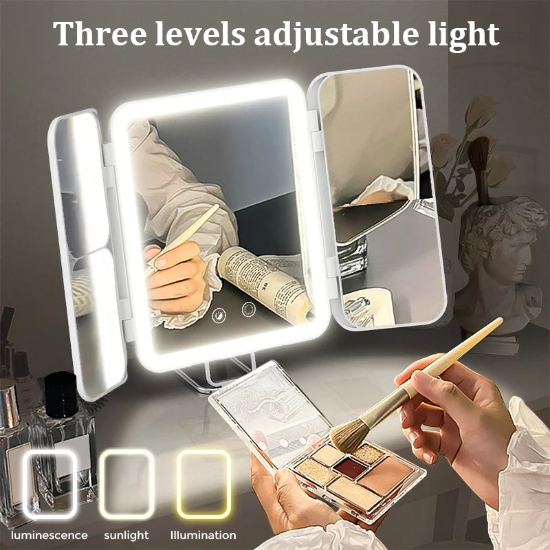 Miroir de maquillage LED 180° ajustable, rechargeable
