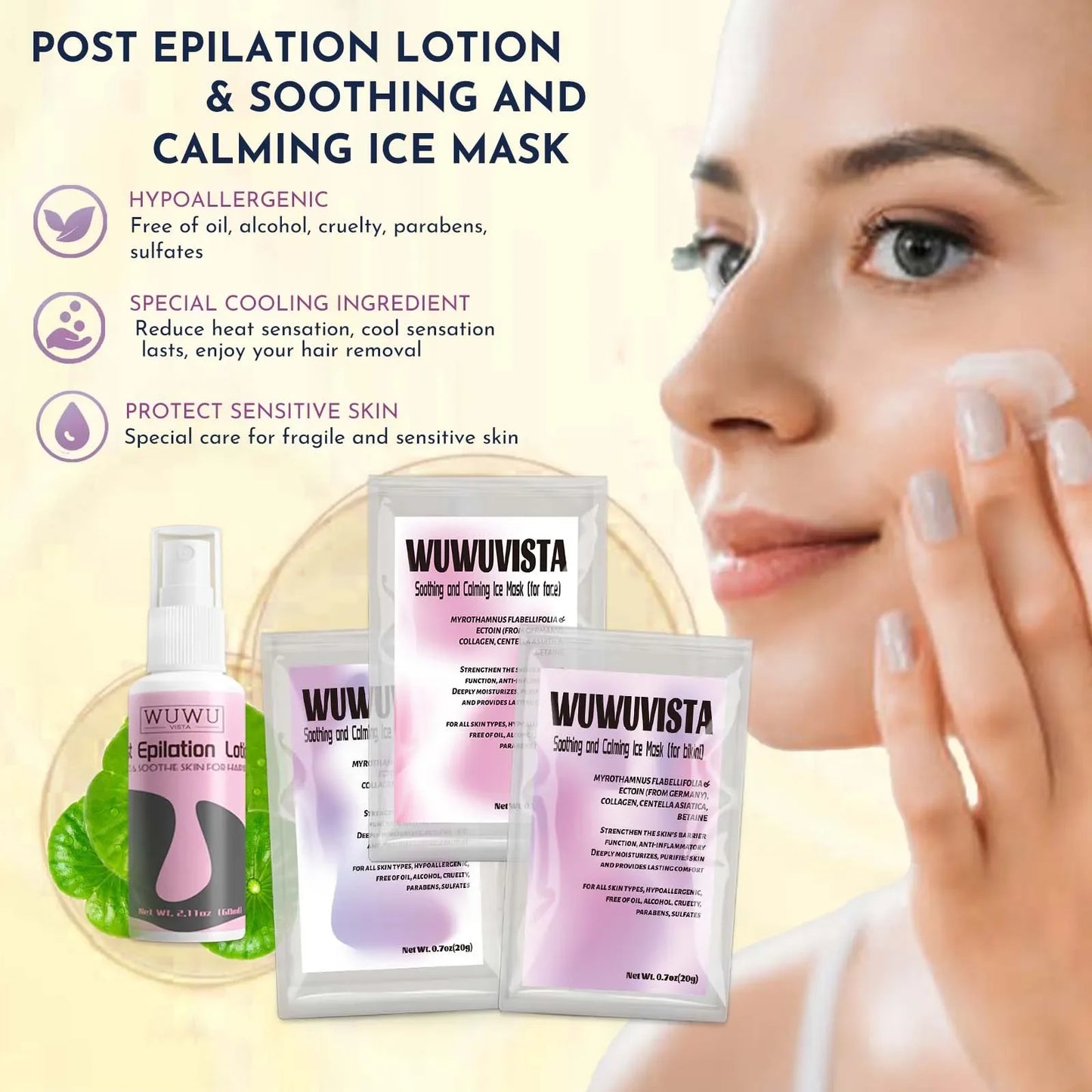 WUWUVISTA - kit complet d'épilation à la cire avec perles de cire, bol, spatule, lotion, masque