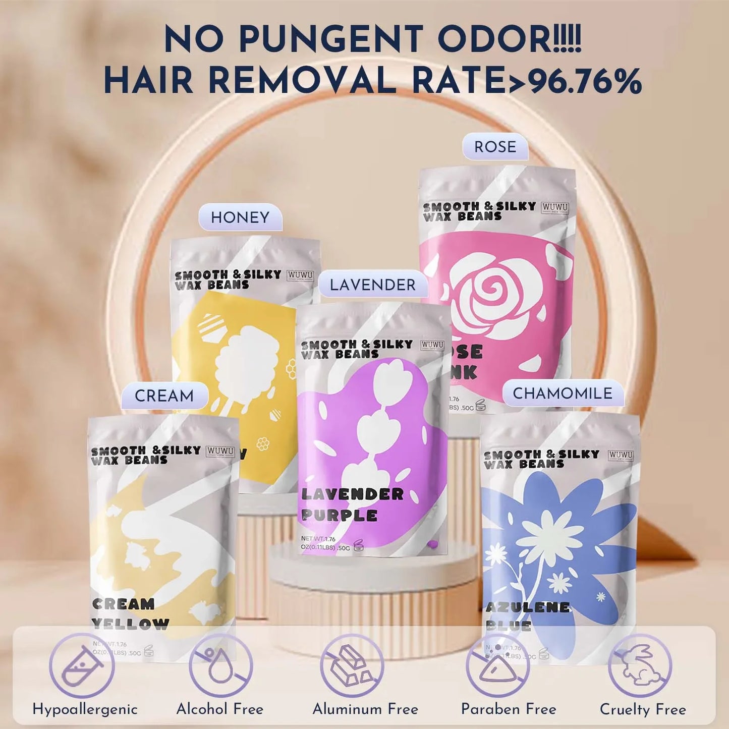 WUWUVISTA - kit complet d'épilation à la cire avec perles de cire, bol, spatule, lotion, masque