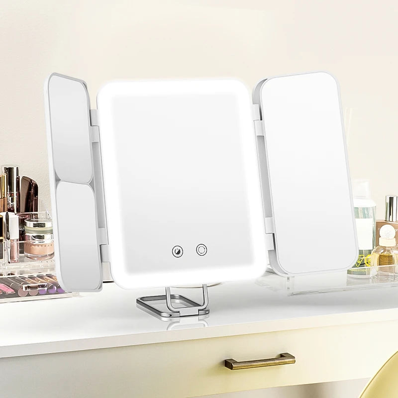 Miroir de maquillage LED 180° ajustable, rechargeable
