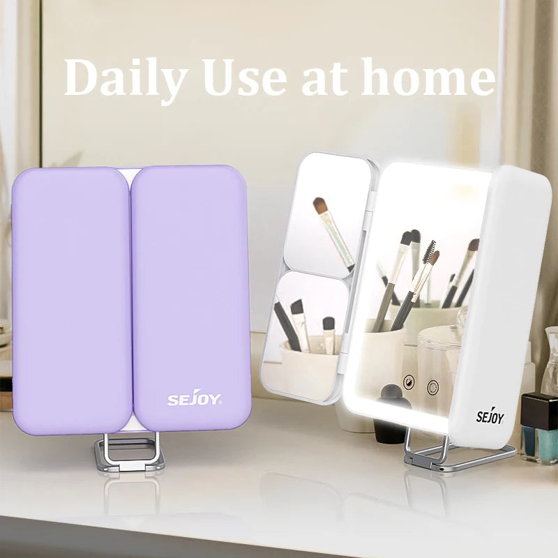 Miroir de maquillage LED 180° ajustable, rechargeable