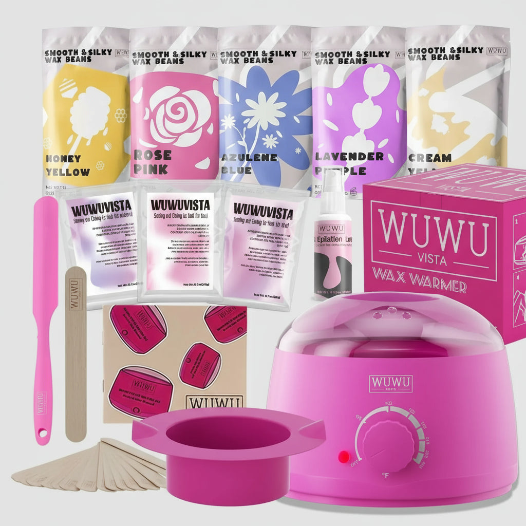 WUWUVISTA - kit complet d'épilation à la cire avec perles de cire, bol, spatule, lotion, masque