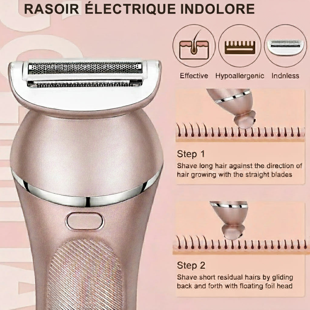 Epilateur électrique 3 en 1 humide ou sec, visage et corps - Hatteker